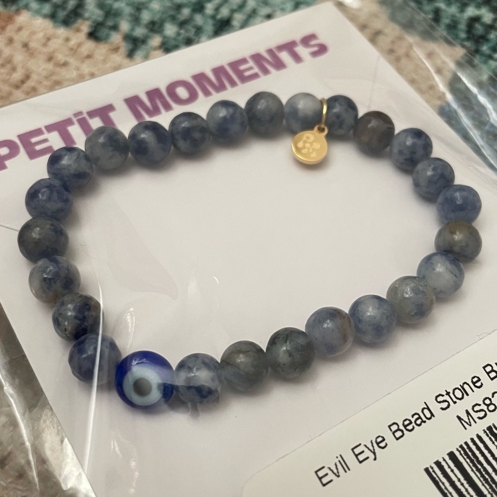 NWT Revolve Petit Moments Blue Wisdom Evil Eye Bead Stone Bracelet - Picture 2 of 4